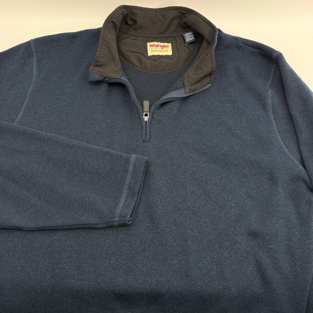 Wrangler Authentics 1/4 Zip Fleece Pullover Sweater Mens 2XL Navy Blue Heather